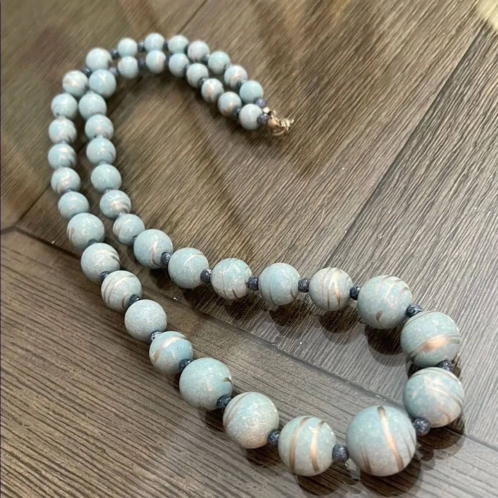 Vintage Graduated Light Blue Denim Beaded Necklace